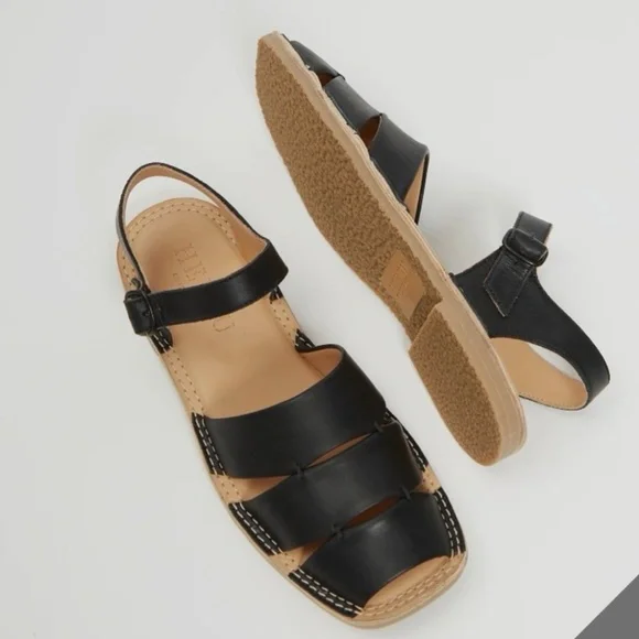 Hereu Morella Sandal Fisherman Leather Flat Square Toe  Black US 7.5 EU38 - Picture 2 of 11